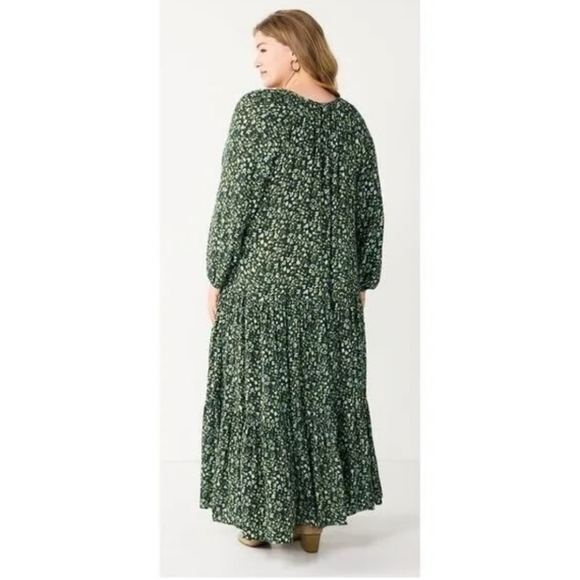 Sonoma Tiered Long Maxi Dress Size Large Olive green & Blue Floral - Picture 3 of 10